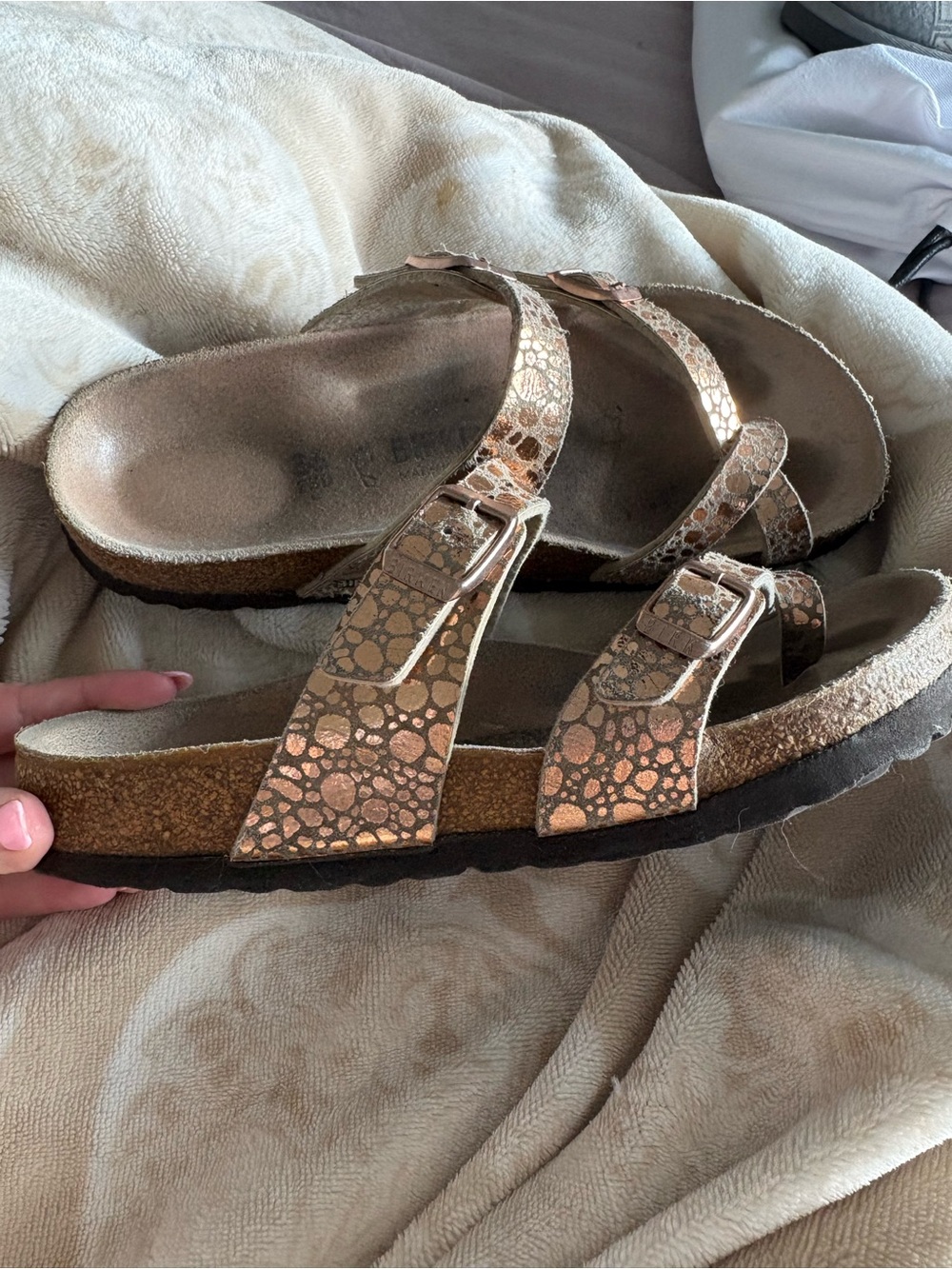 Birkenstock Mayari Metallic Rose Gold Scale Style Sandal